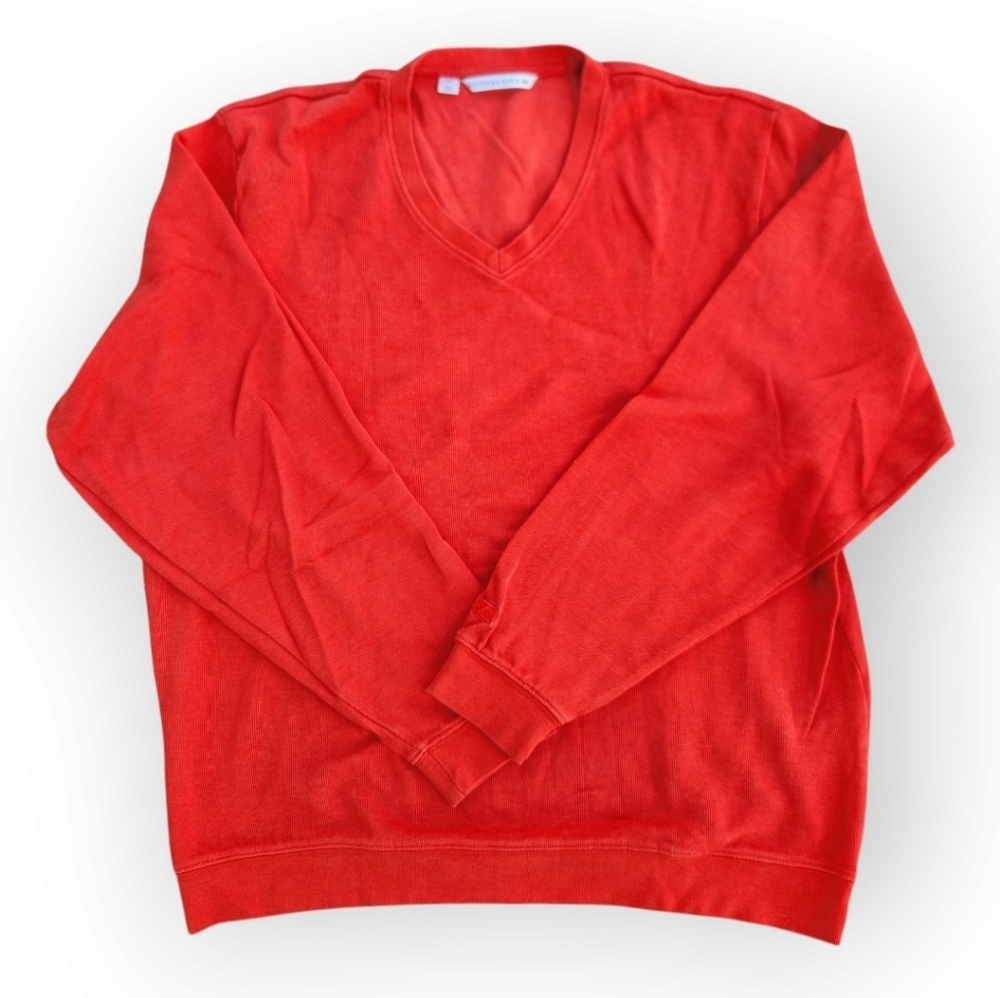 Cutter & Buck Men's V-Neck Sweater Vibrant Orange Size Large 100% Cotton - Picture 3 of 12